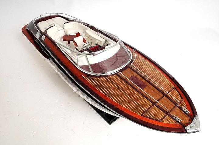 11" Black and White Solid Wood Hand Painted Riva Rivarama Luxury Yacht Exclusive Edition Model Boat-Sculptures-DECOROLALA