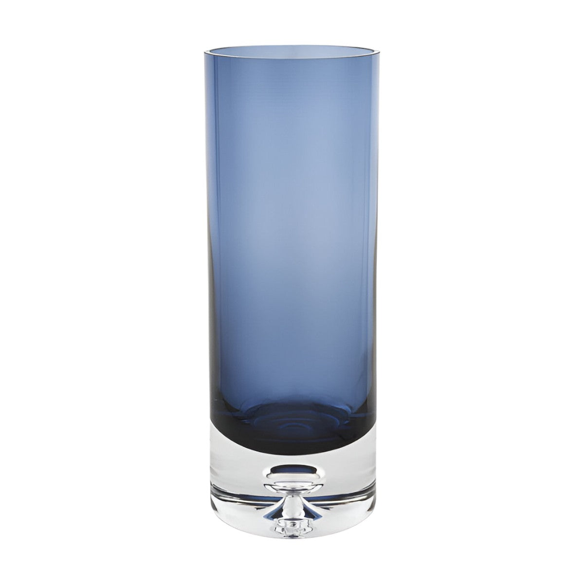 11" Blue And Clear Cylinder Crystal Glass Table Vase-Vases-DECOROLALA