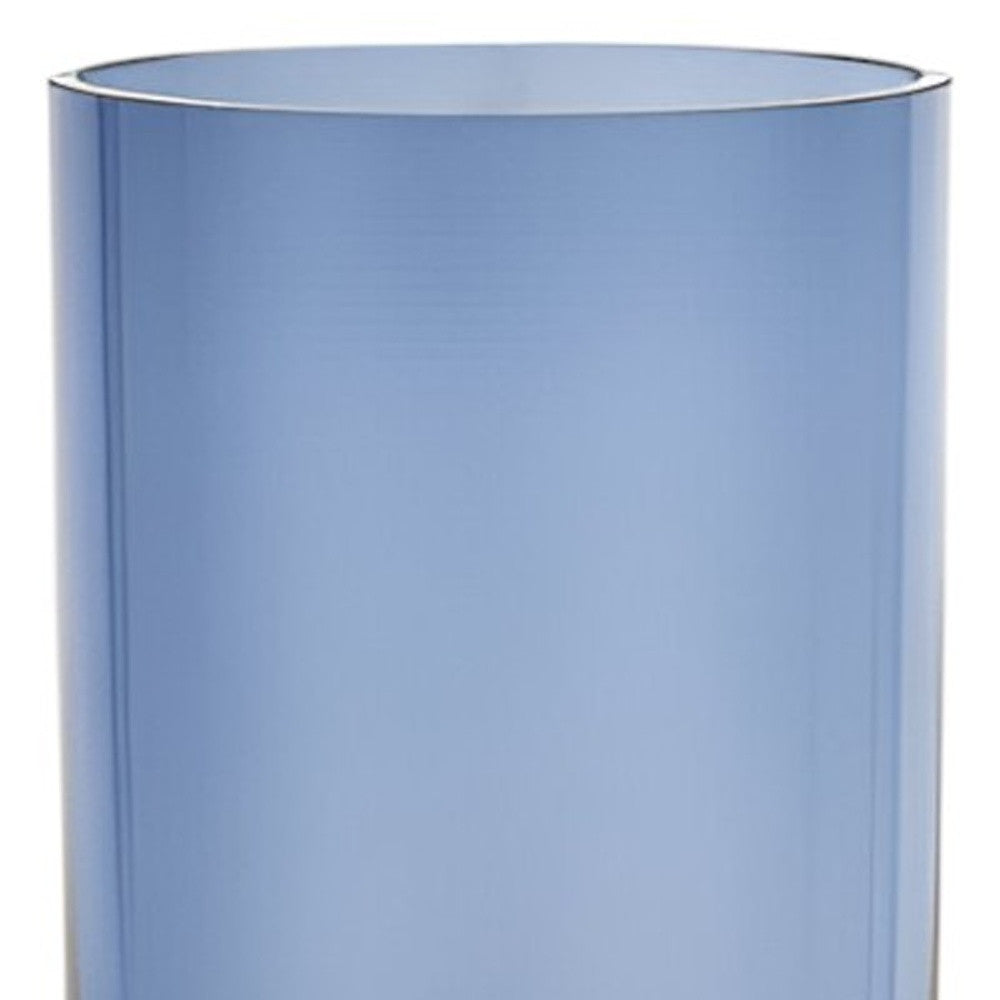 11" Blue And Clear Cylinder Crystal Glass Table Vase-Vases-DECOROLALA
