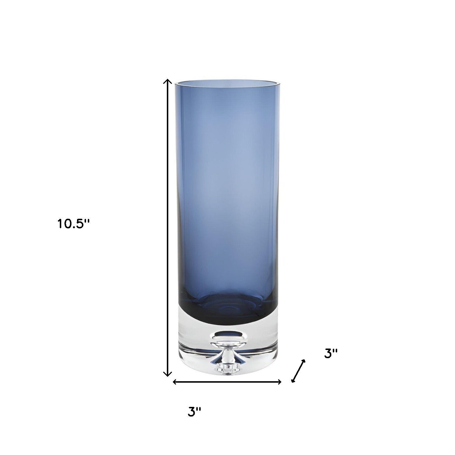 11" Blue And Clear Cylinder Crystal Glass Table Vase-Vases-DECOROLALA