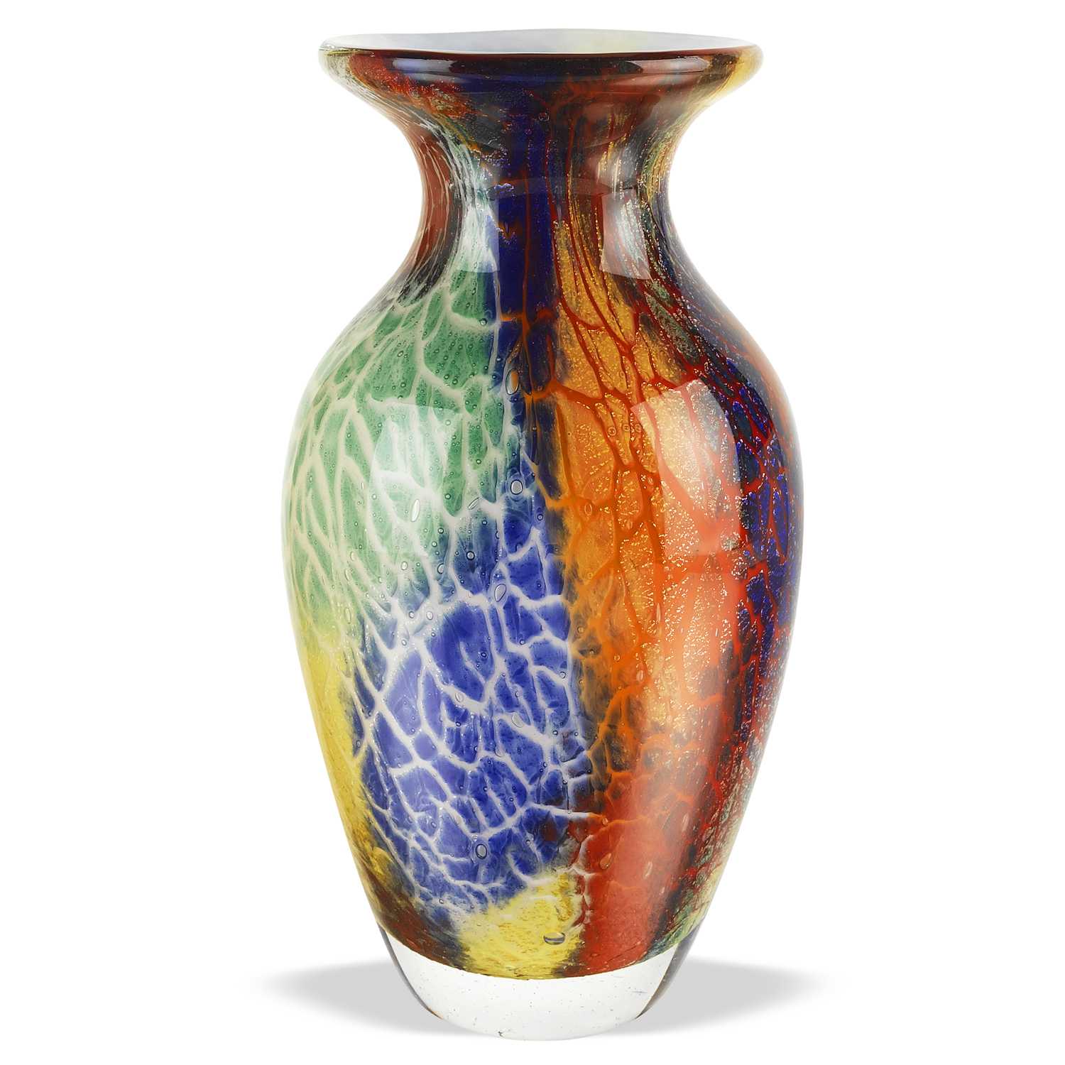 11" Blue Green And Orange Urn Murano Glass Table Vase-Vases-DECOROLALA
