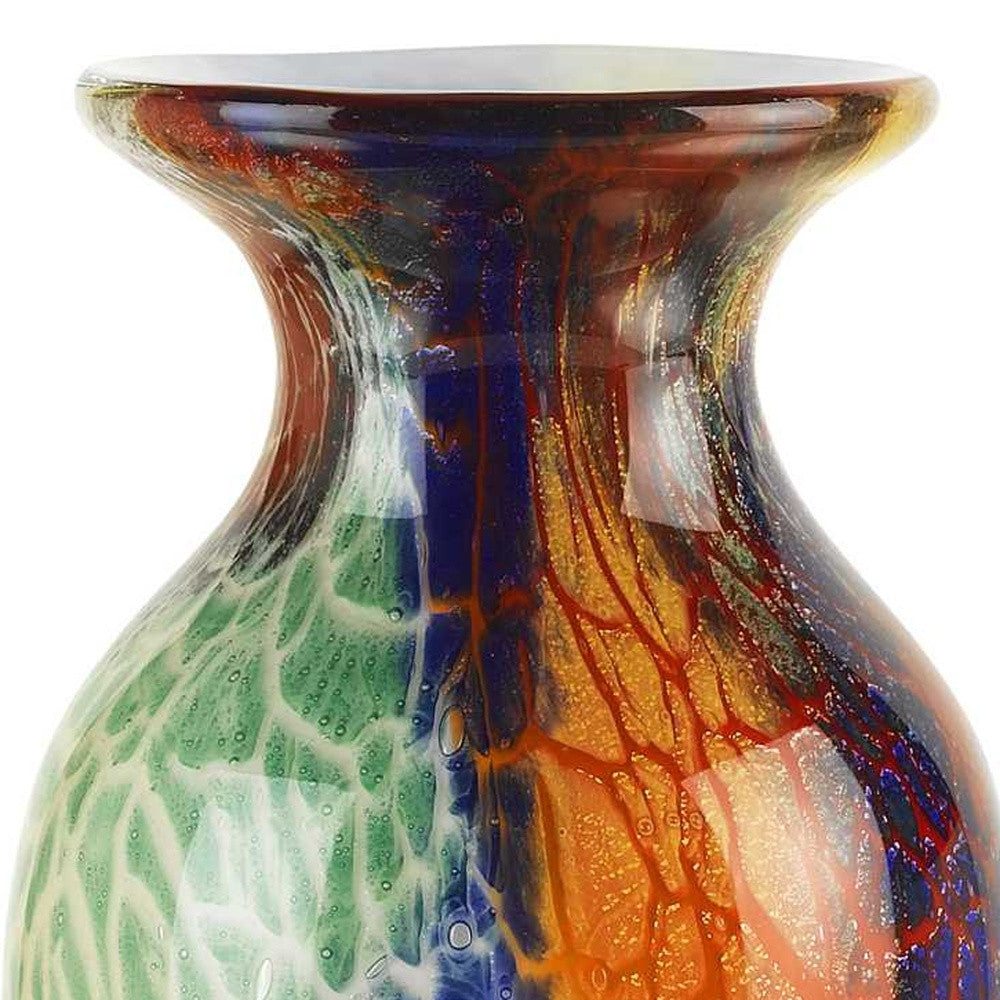 11" Blue Green And Orange Urn Murano Glass Table Vase-Vases-DECOROLALA