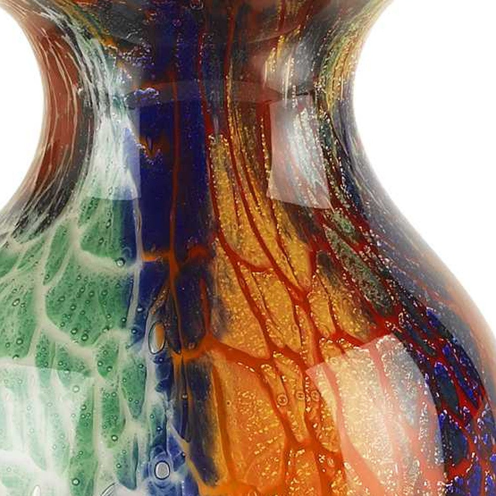 11" Blue Green And Orange Urn Murano Glass Table Vase-Vases-DECOROLALA