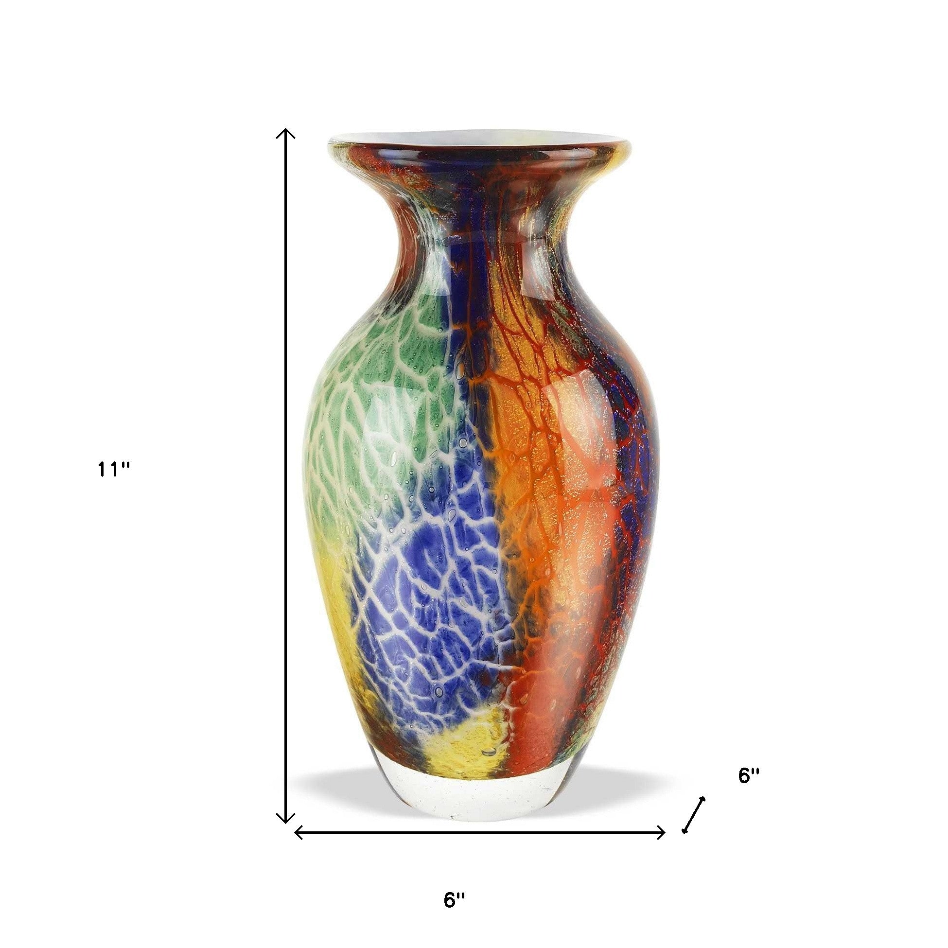 11" Blue Green And Orange Urn Murano Glass Table Vase-Vases-DECOROLALA