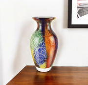 11" Blue Green And Orange Urn Murano Glass Table Vase-Vases-DECOROLALA