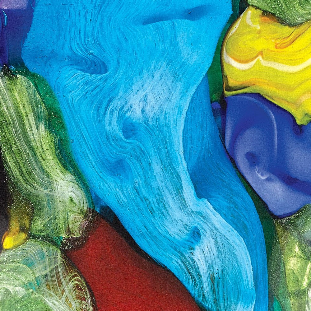 11" Blue Green Red And Yellow Cylinder Murano Glass Table Vase-Vases-DECOROLALA