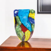 11" Blue Green Red And Yellow Cylinder Murano Glass Table Vase-Vases-DECOROLALA