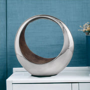 11" Brown and Silver Aluminum Circular Decorative Bowl-Sculptures-DECOROLALA