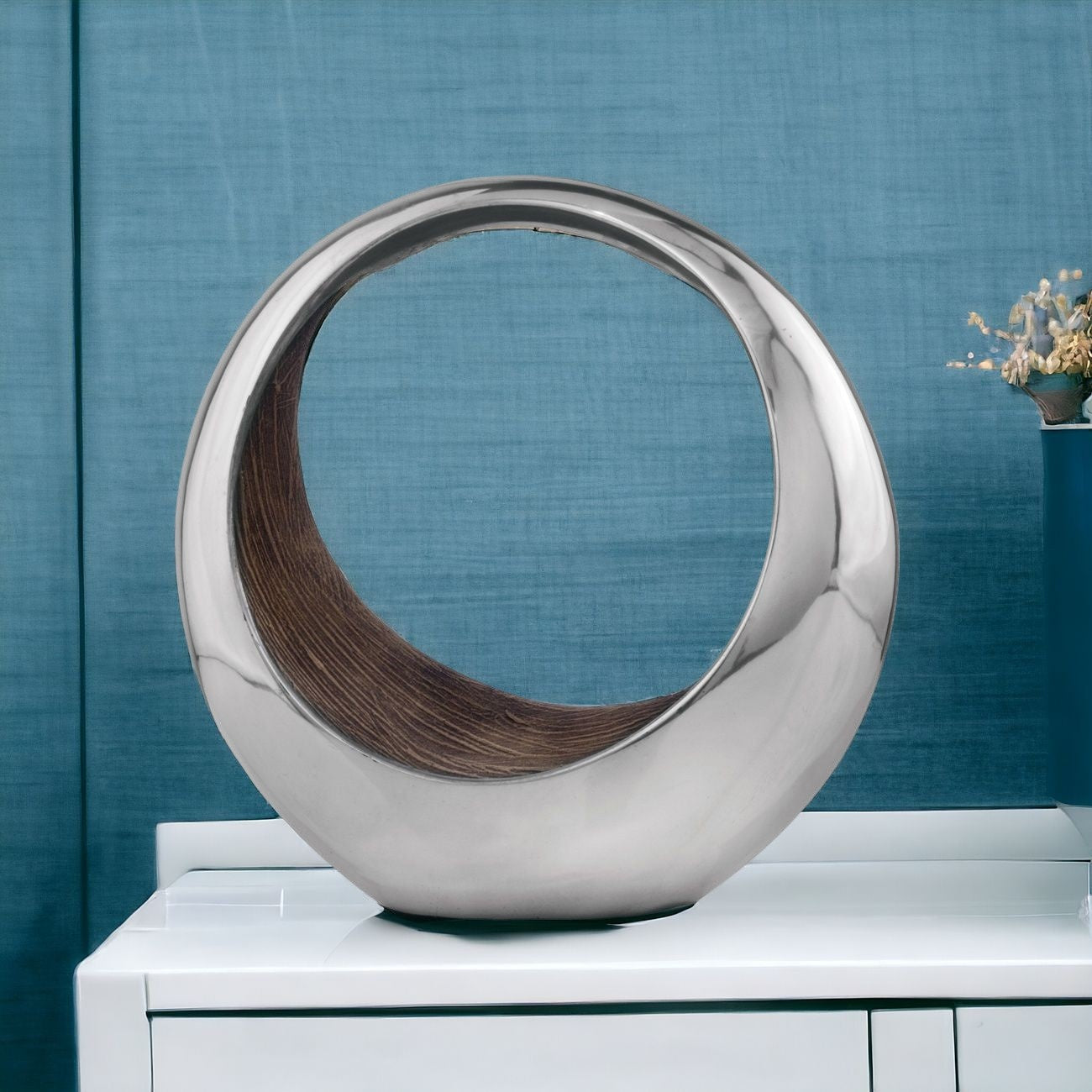 11" Brown and Silver Aluminum Circular Decorative Bowl-Sculptures-DECOROLALA