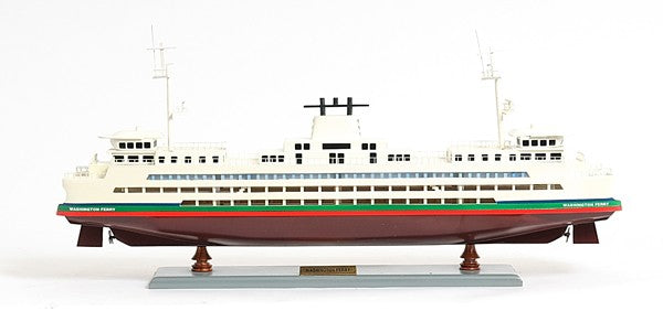 11" Brown and White Washington Ferry Boat Hand Painted Decorative Boat-Sculptures-DECOROLALA