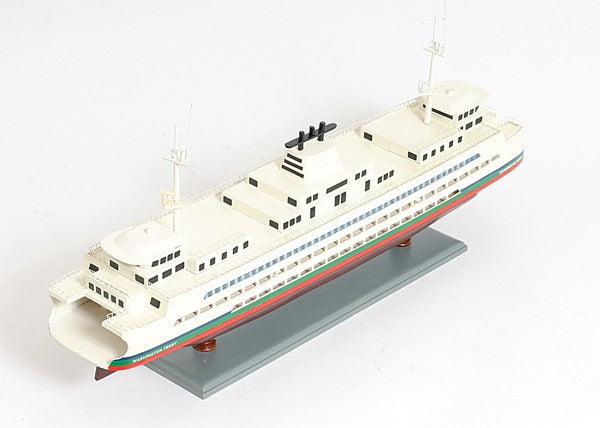 11" Brown and White Washington Ferry Boat Hand Painted Decorative Boat-Sculptures-DECOROLALA