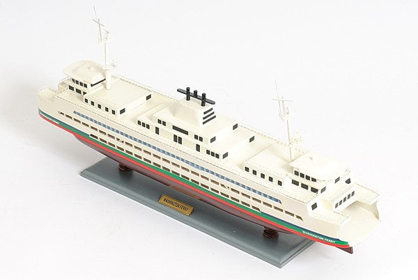 11" Brown and White Washington Ferry Boat Hand Painted Decorative Boat-Sculptures-DECOROLALA