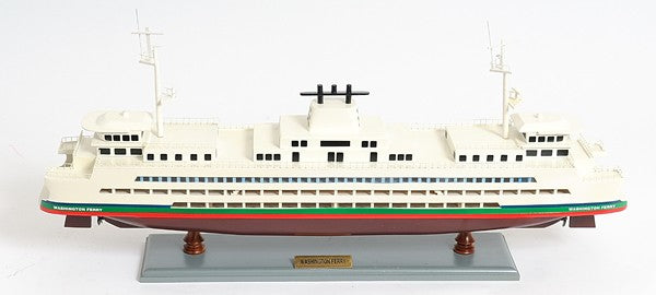 11" Brown and White Washington Ferry Boat Hand Painted Decorative Boat-Sculptures-DECOROLALA