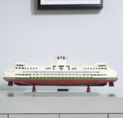 11" Brown and White Washington Ferry Boat Hand Painted Decorative Boat-Sculptures-DECOROLALA