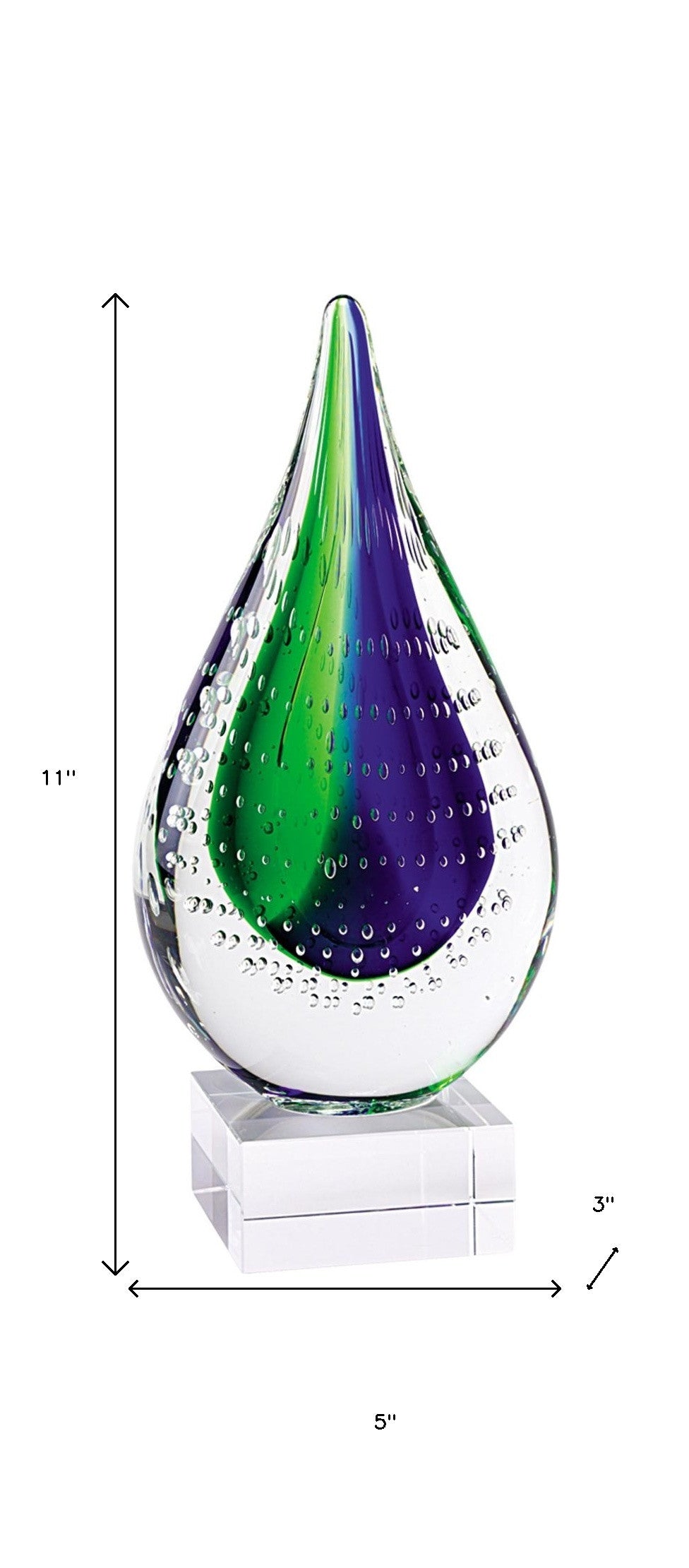 11" Clear Blue and Green Murano Glass Modern Abstract Tabletop Sculpture-Sculptures-DECOROLALA