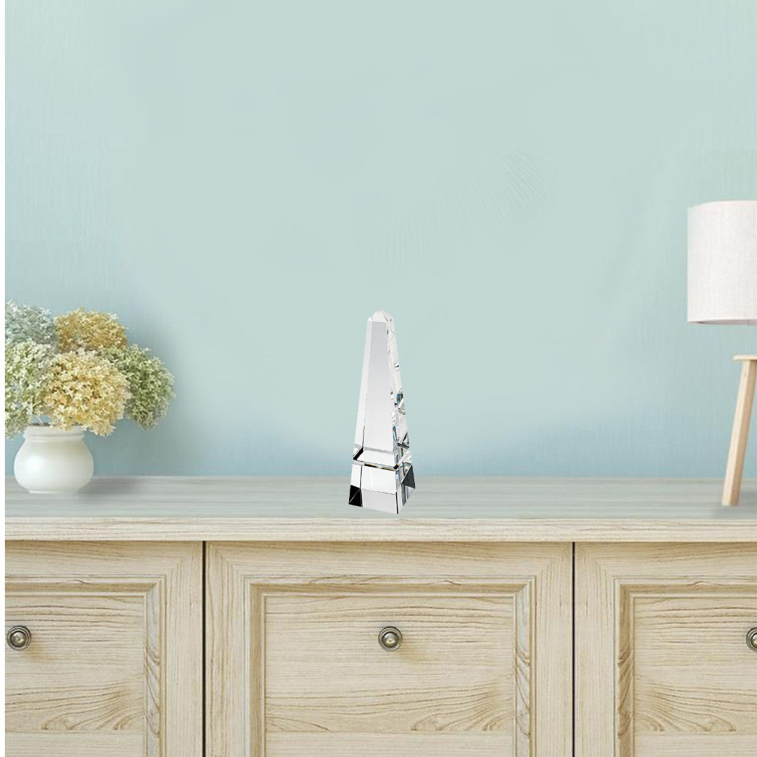 11" Clear Crystal Obelisk Statue-Sculptures-DECOROLALA