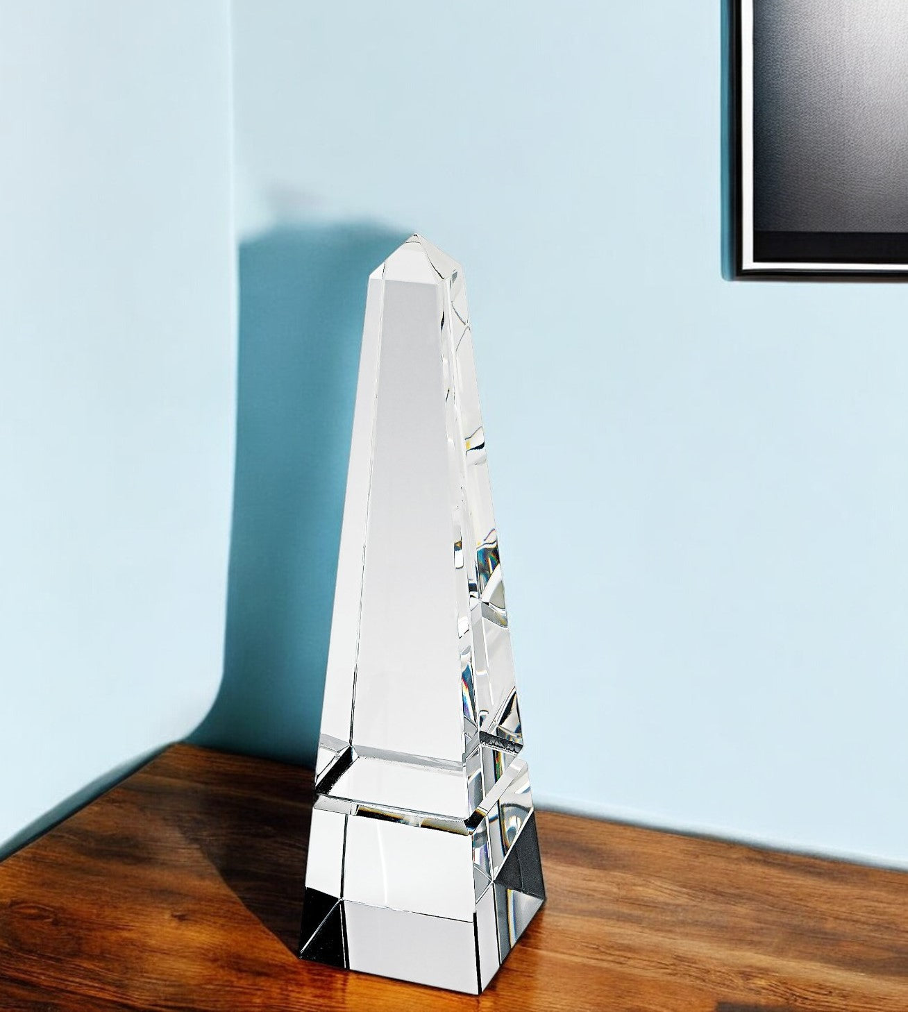 11" Clear Crystal Obelisk Statue-Sculptures-DECOROLALA