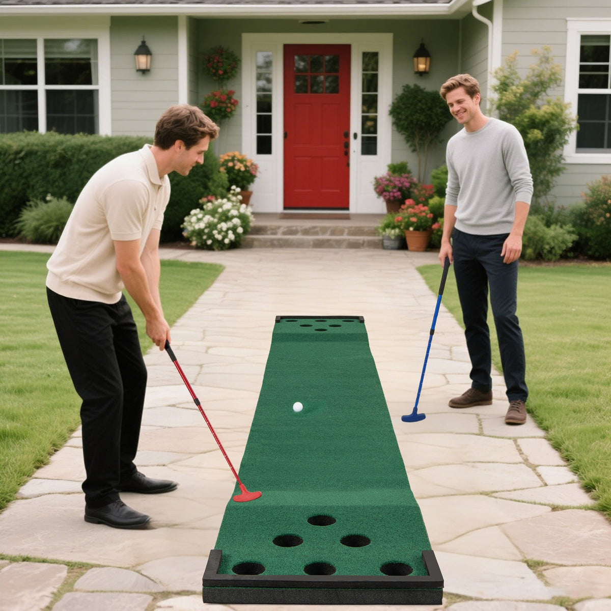 11 FT Indoor Outdoor Putting Green Mat with 2 Adjustable Putters and 6 Balls-Golf-DECOROLALA