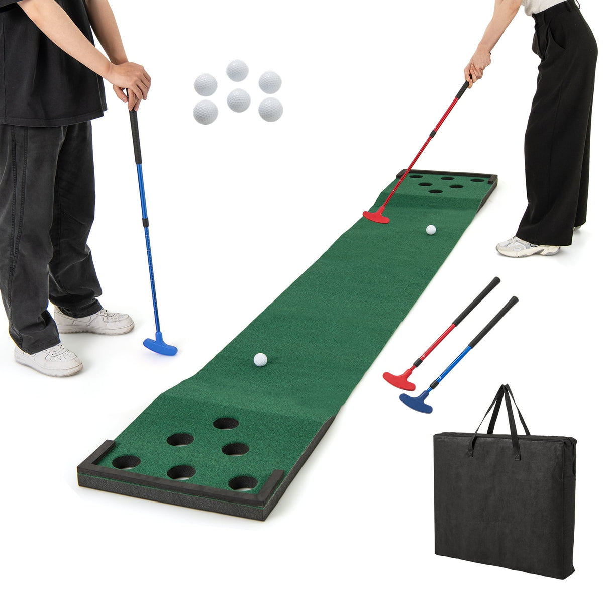 11 FT Indoor Outdoor Putting Green Mat with 2 Adjustable Putters and 6 Balls-Golf-DECOROLALA