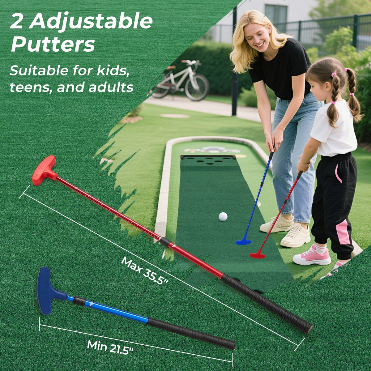 11 FT Indoor Outdoor Putting Green Mat with 2 Adjustable Putters and 6 Balls-Golf-DECOROLALA