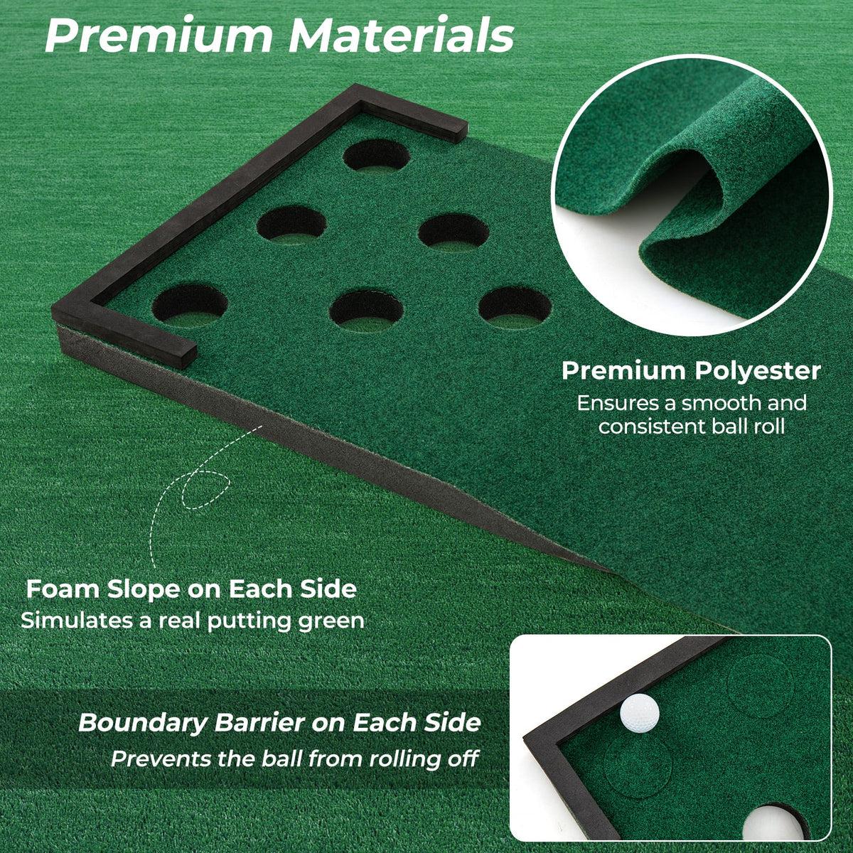 11 FT Indoor Outdoor Putting Green Mat with 2 Adjustable Putters and 6 Balls-Golf-DECOROLALA