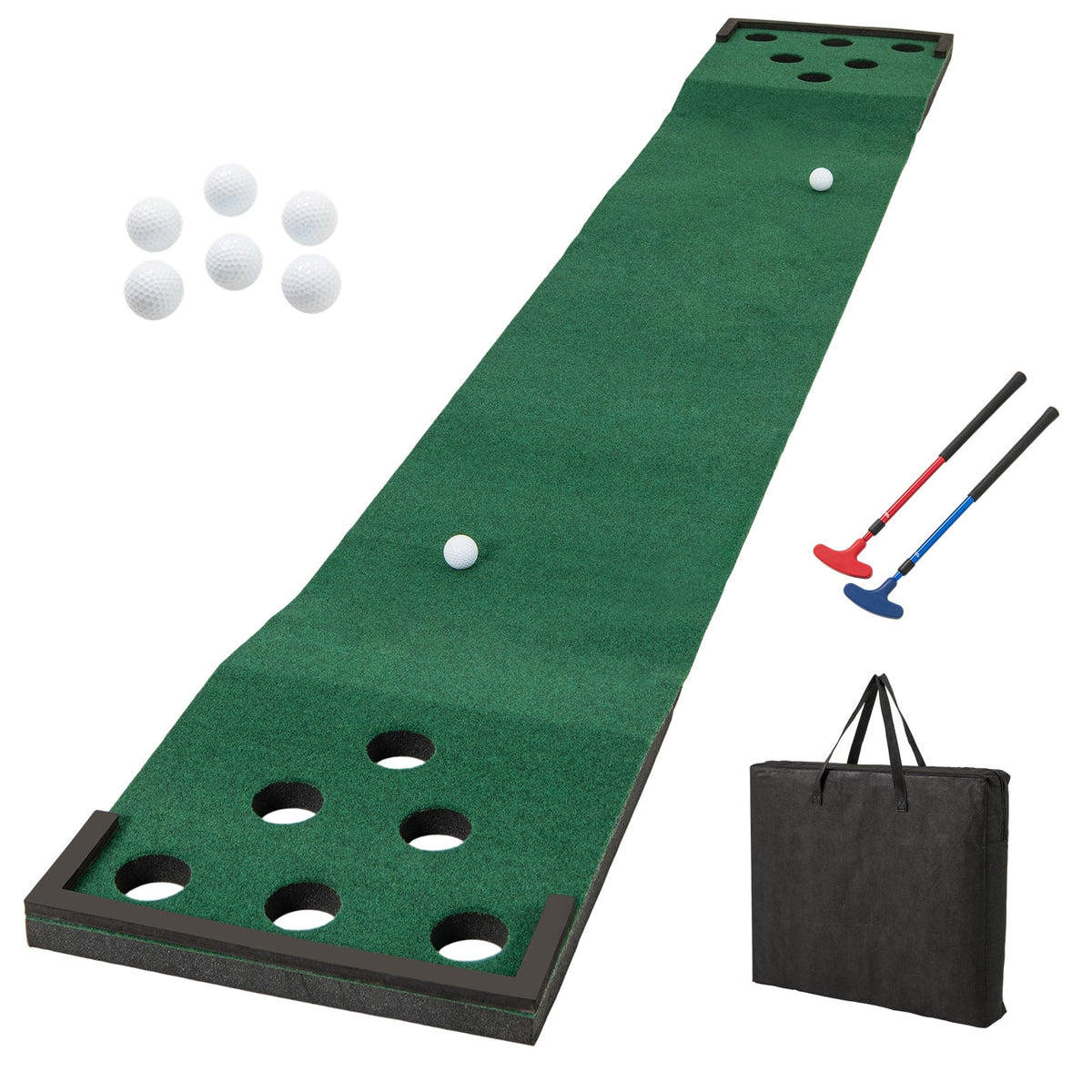11 FT Indoor Outdoor Putting Green Mat with 2 Adjustable Putters and 6 Balls-Golf-DECOROLALA