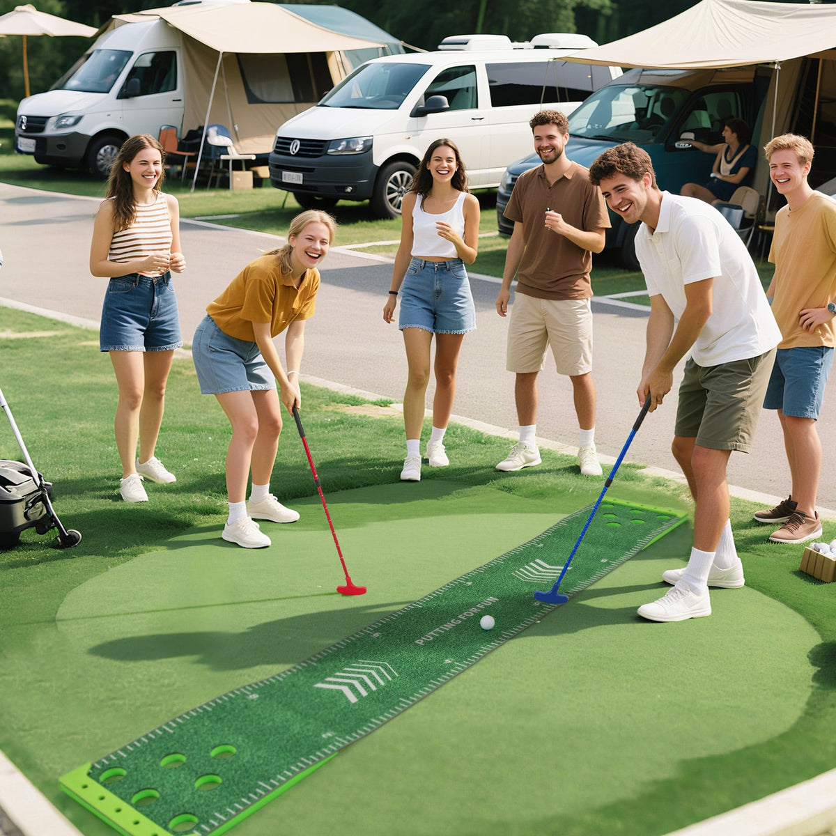 11 FT Putting Green Mat with 2 Adjustable Putters and 6 Balls-Golf-DECOROLALA