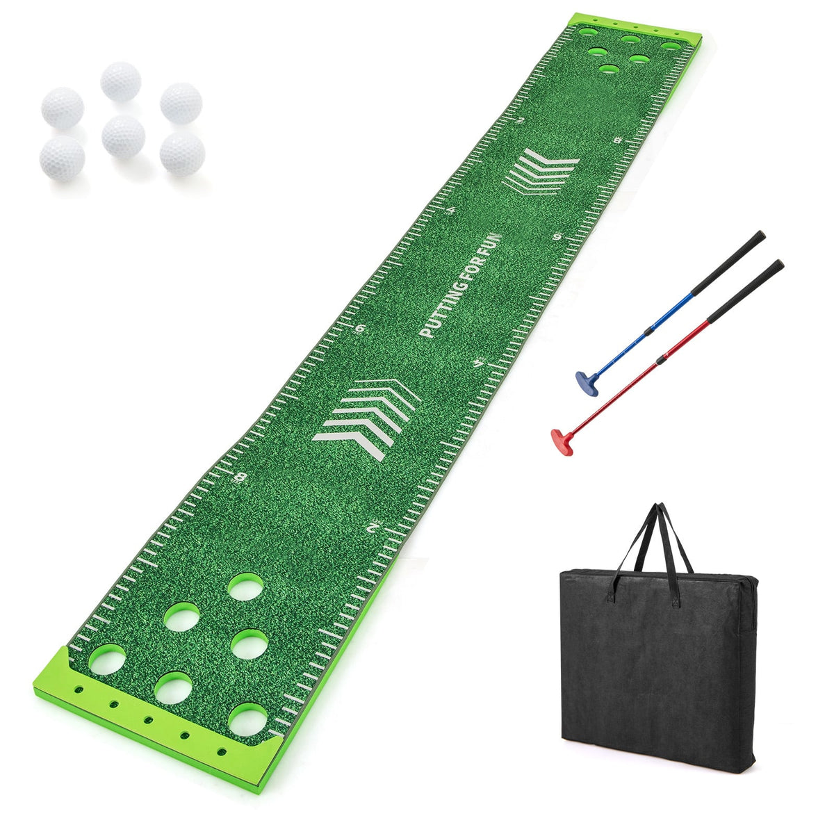 11 FT Putting Green Mat with 2 Adjustable Putters and 6 Balls-Golf-DECOROLALA