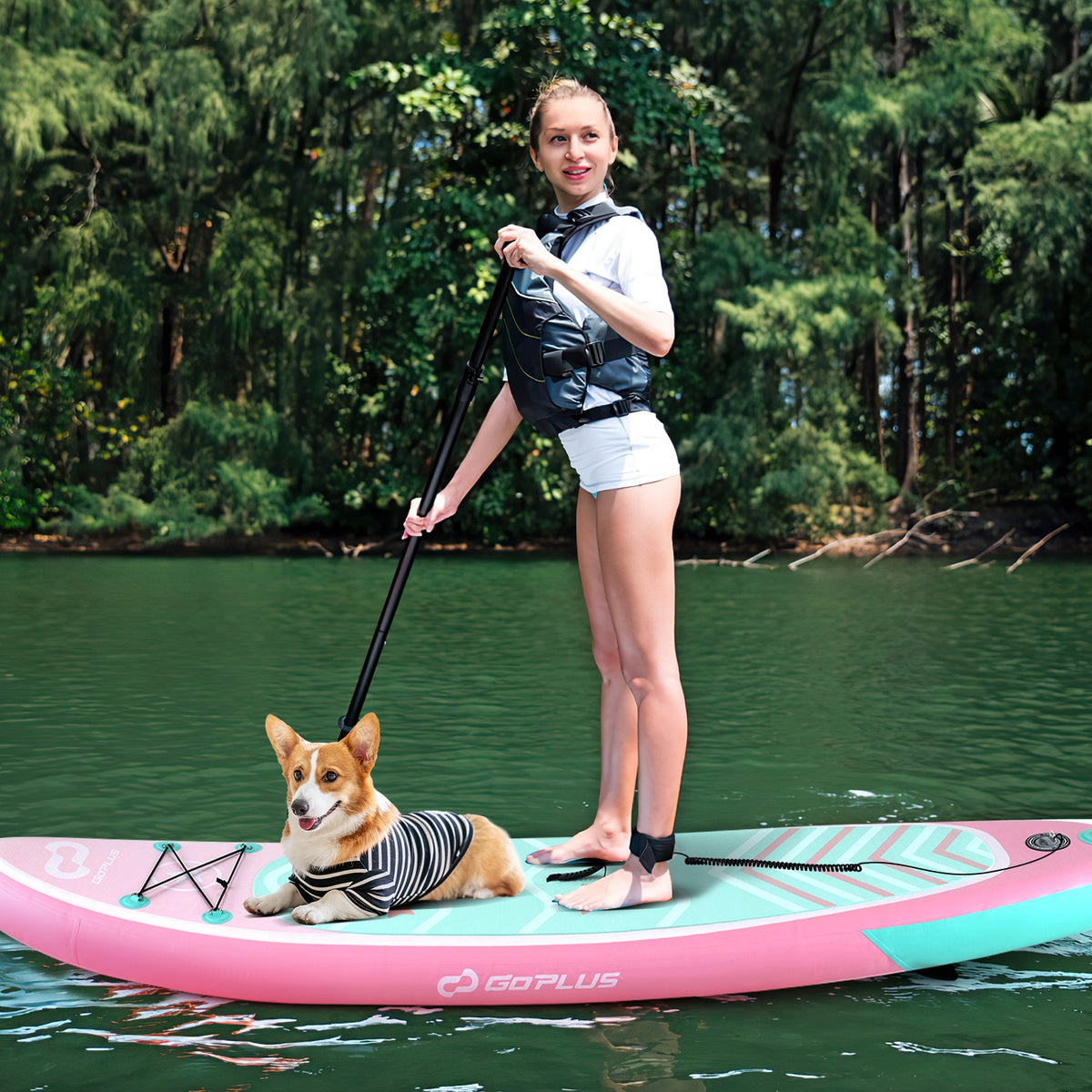 11 Feet Inflatable Stand up Paddle Board with 3 Fins and Adjustable Paddle-L-Surfing-DECOROLALA