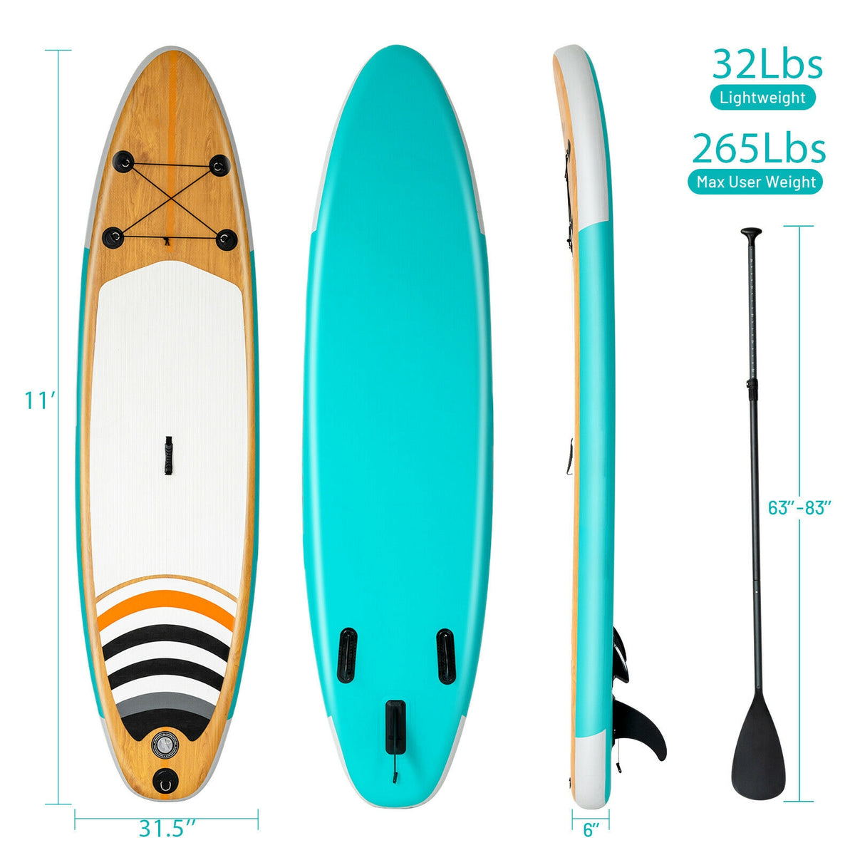 11 Inch Inflatable Stand up Paddle Board SUP with Bag-Surfing-DECOROLALA