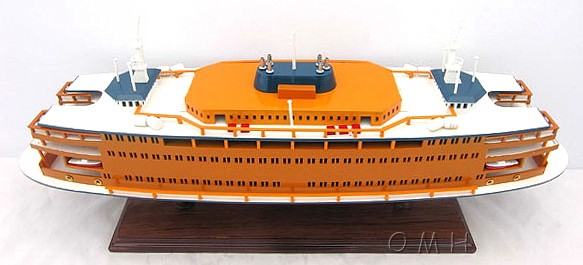 11" Maroon Staten Island Ferry Boat Hand Painted Decorative Boat-Sculptures-DECOROLALA