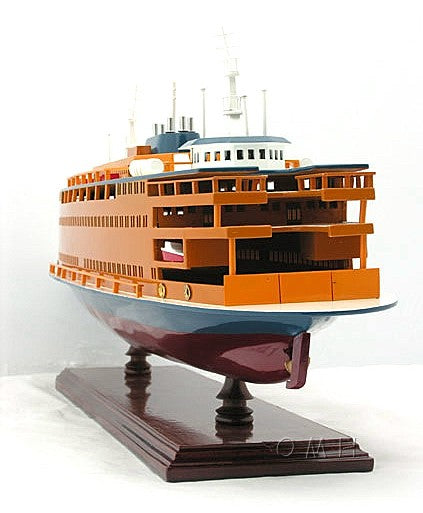 11" Maroon Staten Island Ferry Boat Hand Painted Decorative Boat-Sculptures-DECOROLALA