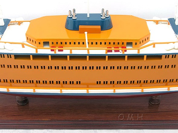 11" Maroon Staten Island Ferry Boat Hand Painted Decorative Boat-Sculptures-DECOROLALA