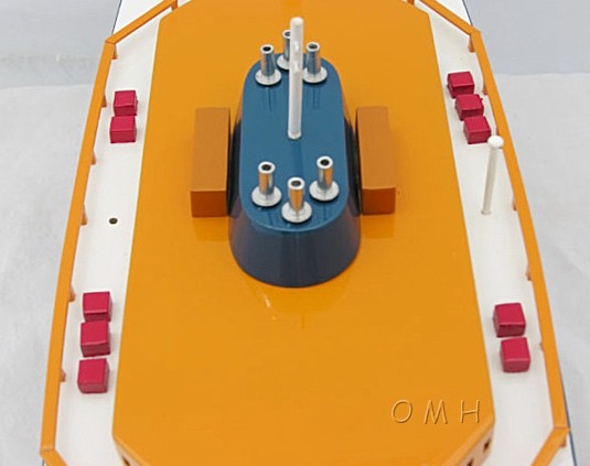 11" Maroon Staten Island Ferry Boat Hand Painted Decorative Boat-Sculptures-DECOROLALA