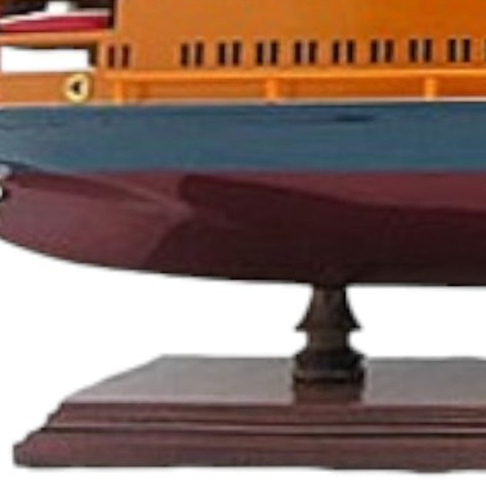 11" Maroon Staten Island Ferry Boat Hand Painted Decorative Boat-Sculptures-DECOROLALA