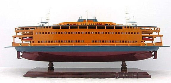 11" Maroon Staten Island Ferry Boat Hand Painted Decorative Boat-Sculptures-DECOROLALA