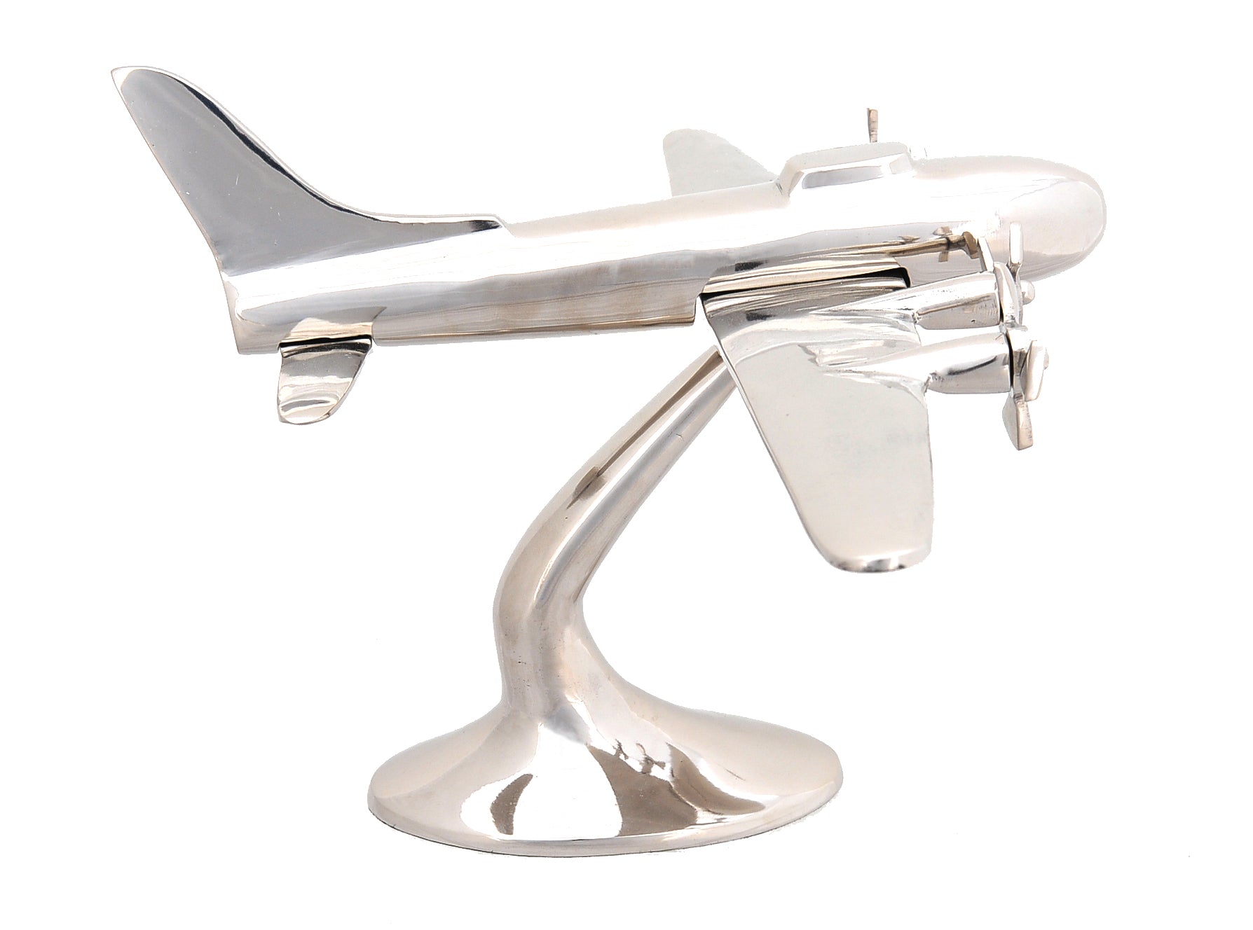 11" Nickel Metal Hand Painted Model Airplane Tabletop Sculpture-Sculptures-DECOROLALA