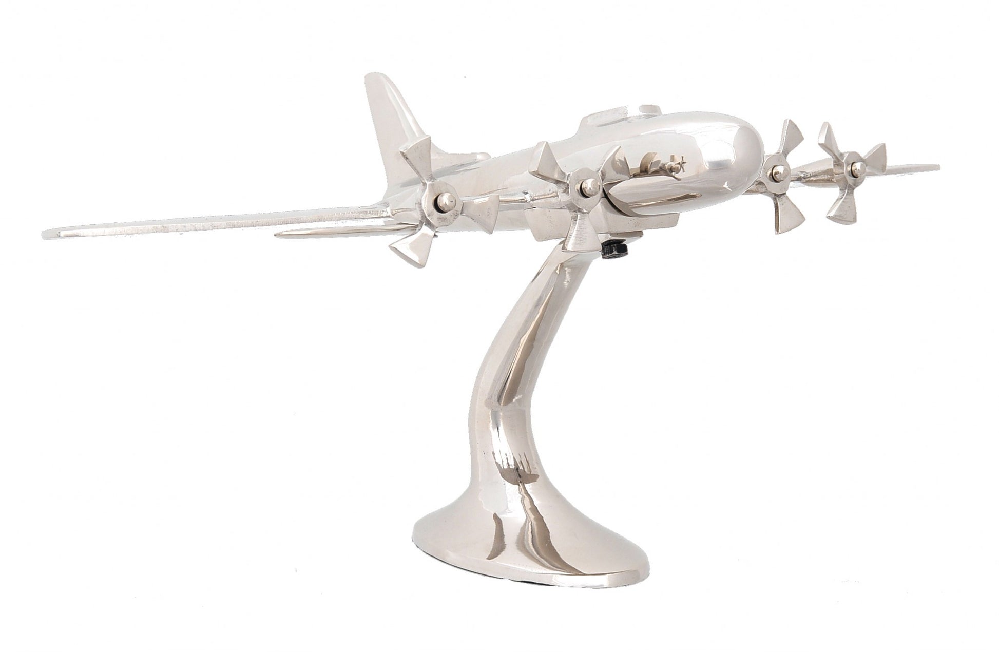 11" Nickel Metal Hand Painted Model Airplane Tabletop Sculpture-Sculptures-DECOROLALA