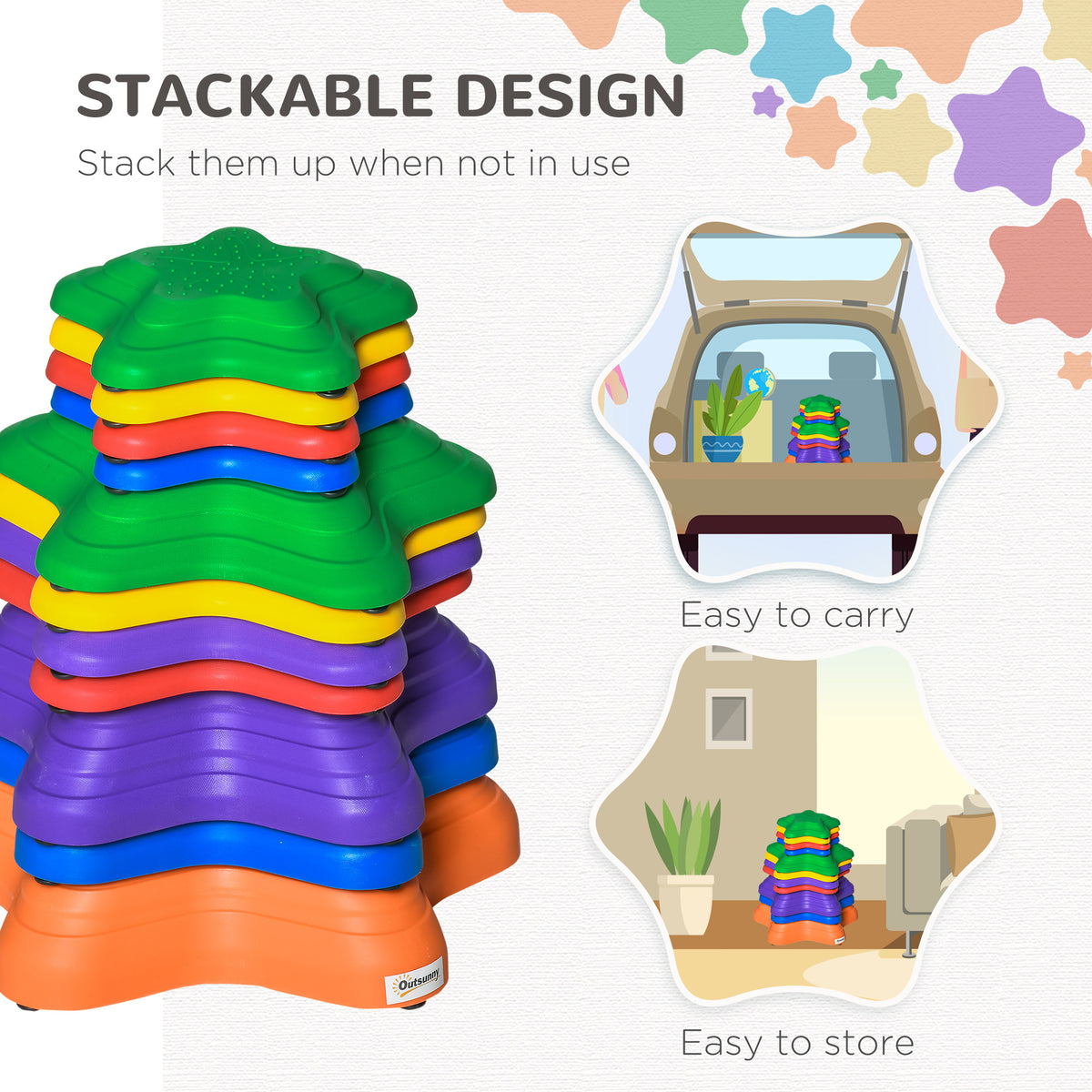 11PCs Larger Size Balance Stepping Stones for Kids with Non-slip Bottom, Stackable Obstacle Course Outdoor Indoor, Play River Rocks with Starfish Style-Toys & Games > Baby & Toddler Toys > Kids Gym & Playmats-DECOROLALA