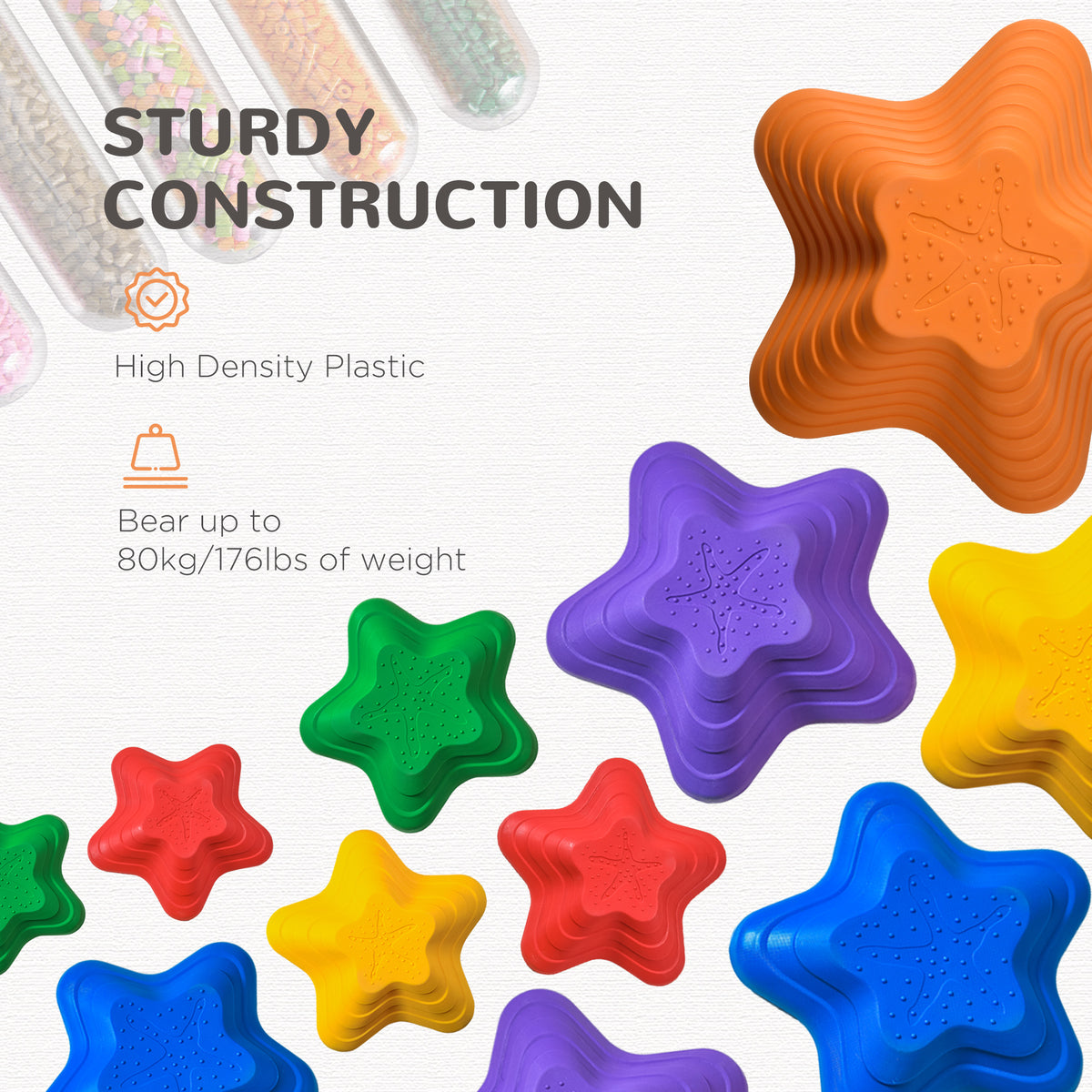 11PCs Larger Size Balance Stepping Stones for Kids with Non-slip Bottom, Stackable Obstacle Course Outdoor Indoor, Play River Rocks with Starfish Style-Toys & Games > Baby & Toddler Toys > Kids Gym & Playmats-DECOROLALA