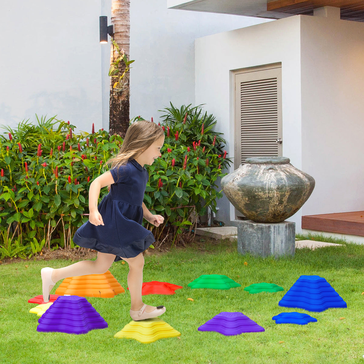 11PCs Larger Size Balance Stepping Stones for Kids with Non-slip Bottom, Stackable Obstacle Course Outdoor Indoor, Play River Rocks with Starfish Style-Toys & Games > Baby & Toddler Toys > Kids Gym & Playmats-DECOROLALA