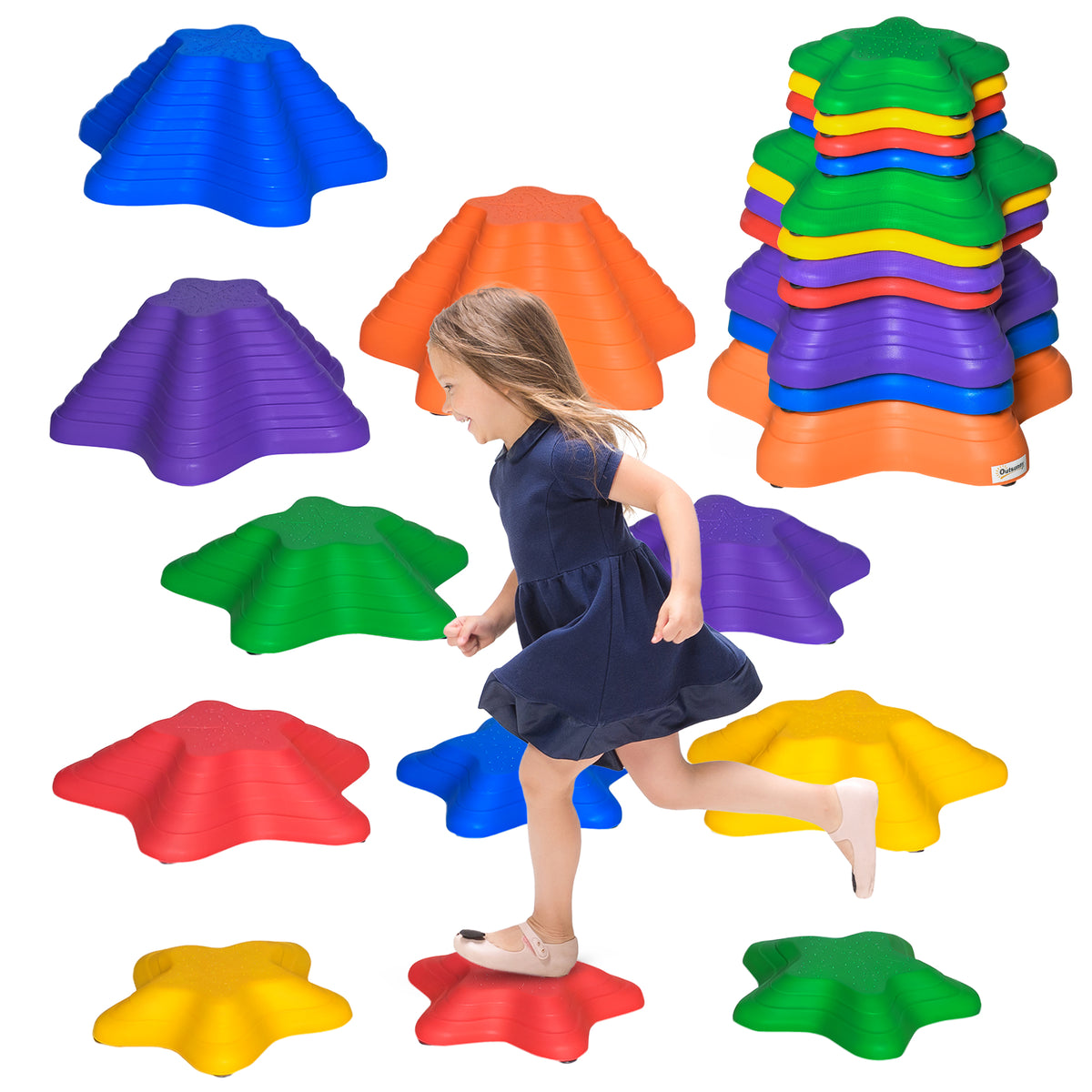 11PCs Larger Size Balance Stepping Stones for Kids with Non-slip Bottom, Stackable Obstacle Course Outdoor Indoor, Play River Rocks with Starfish Style-Toys & Games > Baby & Toddler Toys > Kids Gym & Playmats-DECOROLALA