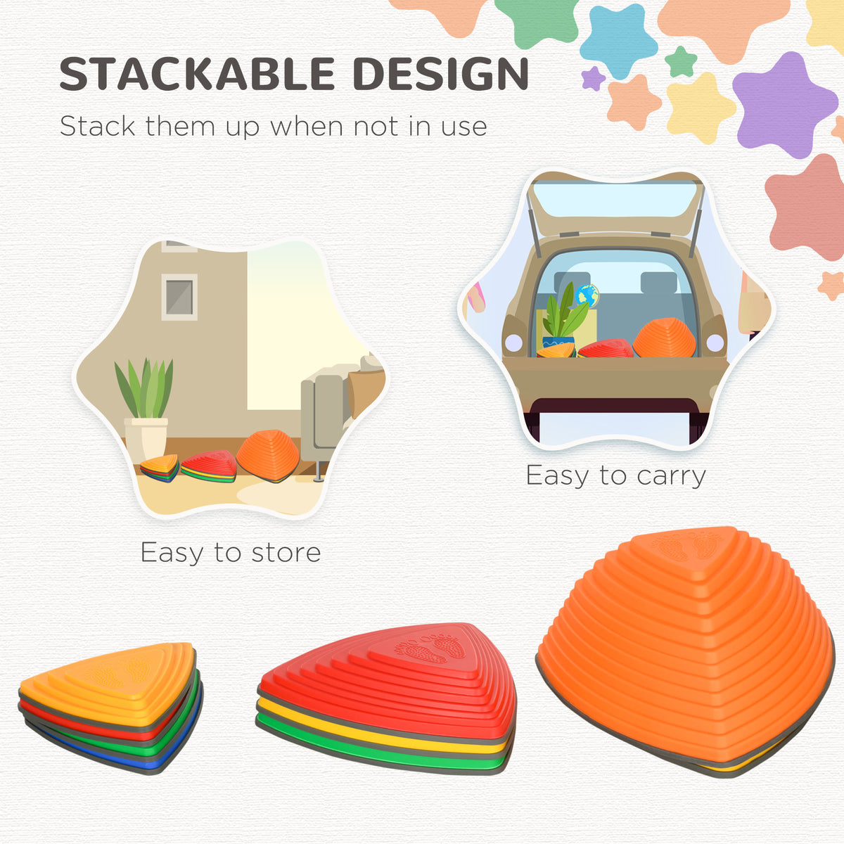 11 PCs Stepping Stones Kids with Non-slip Rubber, Stackable Balance Step Stones for Obstacle Course Sensory Play, Outdoor Indoor for 3-8 Years Old-Toys & Games > Baby & Toddler Toys > Kids Gym & Playmats-DECOROLALA