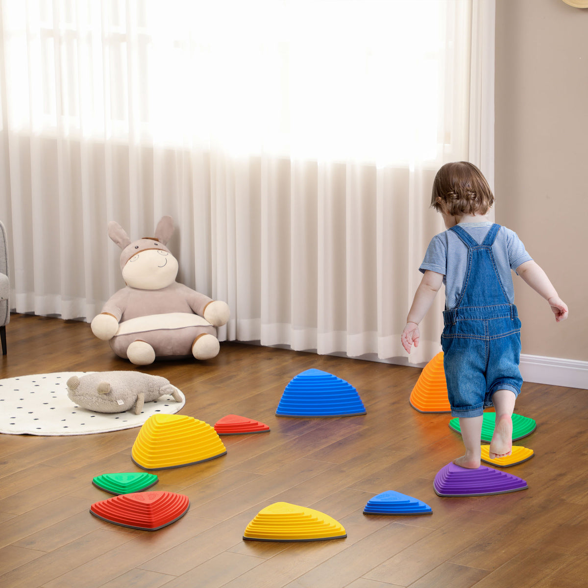 11 PCs Stepping Stones Kids with Non-slip Rubber, Stackable Balance Step Stones for Obstacle Course Sensory Play, Outdoor Indoor for 3-8 Years Old-Toys & Games > Baby & Toddler Toys > Kids Gym & Playmats-DECOROLALA