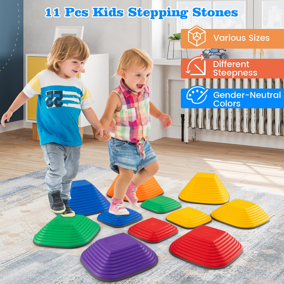 11-Piece Kids Stepping Stone Set - Stackable Balance Obstacle Course-Sports Toys-DECOROLALA