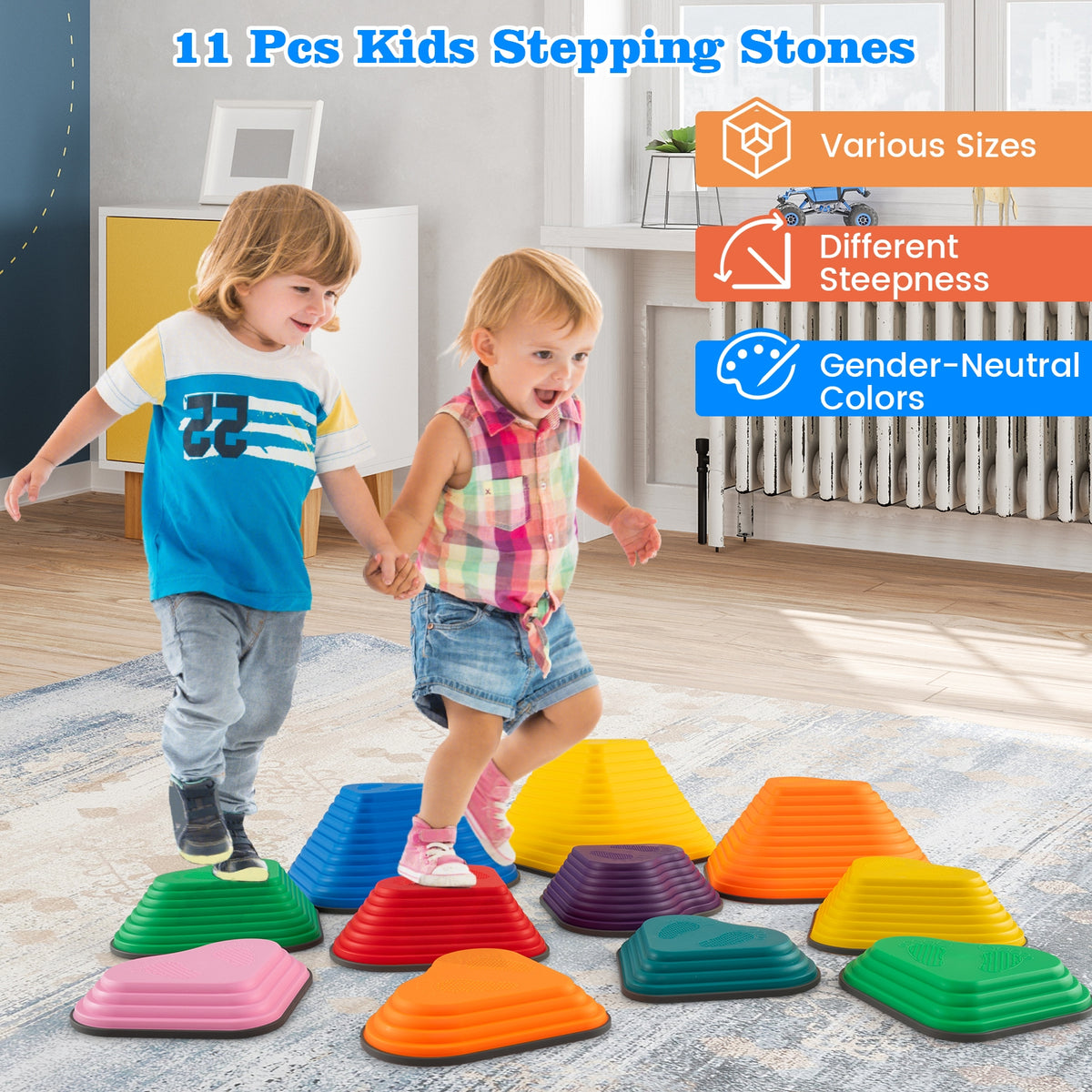 11-Piece Kids Stepping Stones Balance Blocks Set - Multicolor-Sports Toys-DECOROLALA