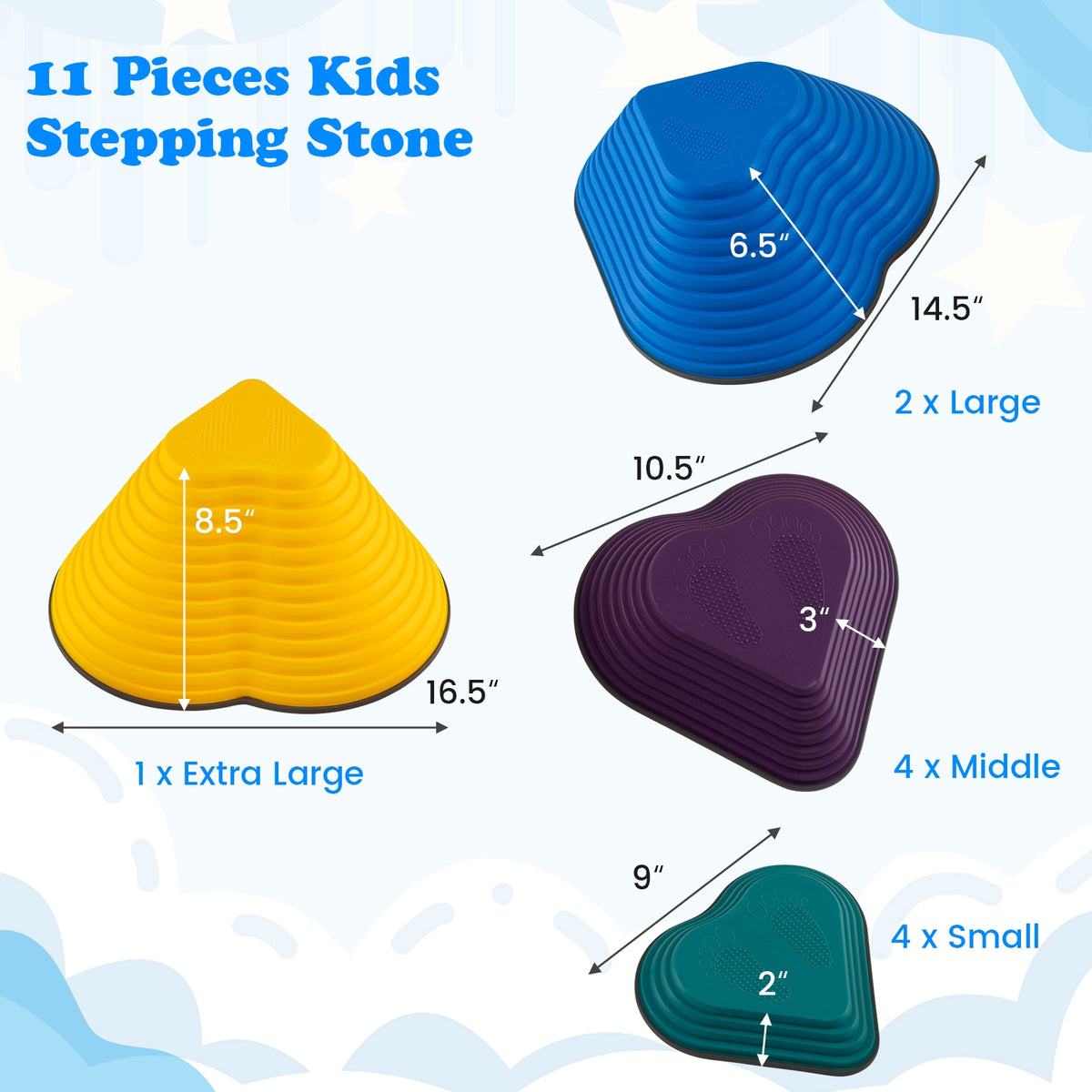 11-Piece Kids Stepping Stones Balance Blocks Set - Multicolor-Sports Toys-DECOROLALA