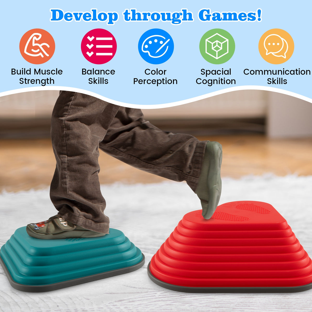 11-Piece Kids Stepping Stones Balance Blocks Set - Multicolor-Sports Toys-DECOROLALA
