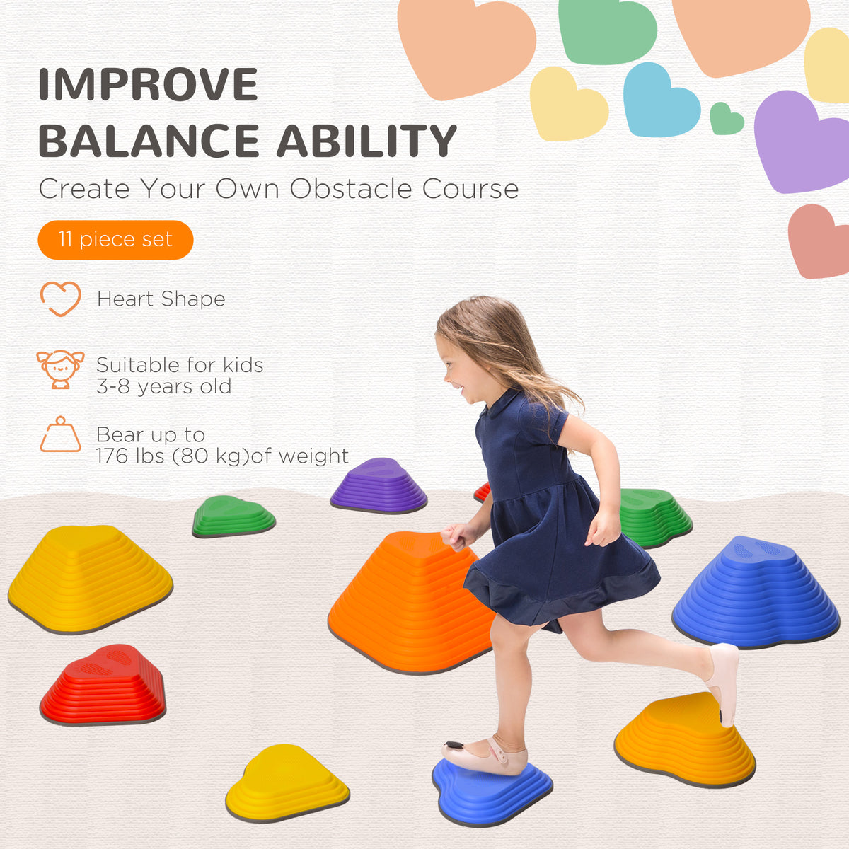 11PCs Non-Slip Stackable Kids Stepping Stones, Heart-Shaped-Toys & Games > Baby & Toddler Toys > Kids Gym & Playmats-DECOROLALA