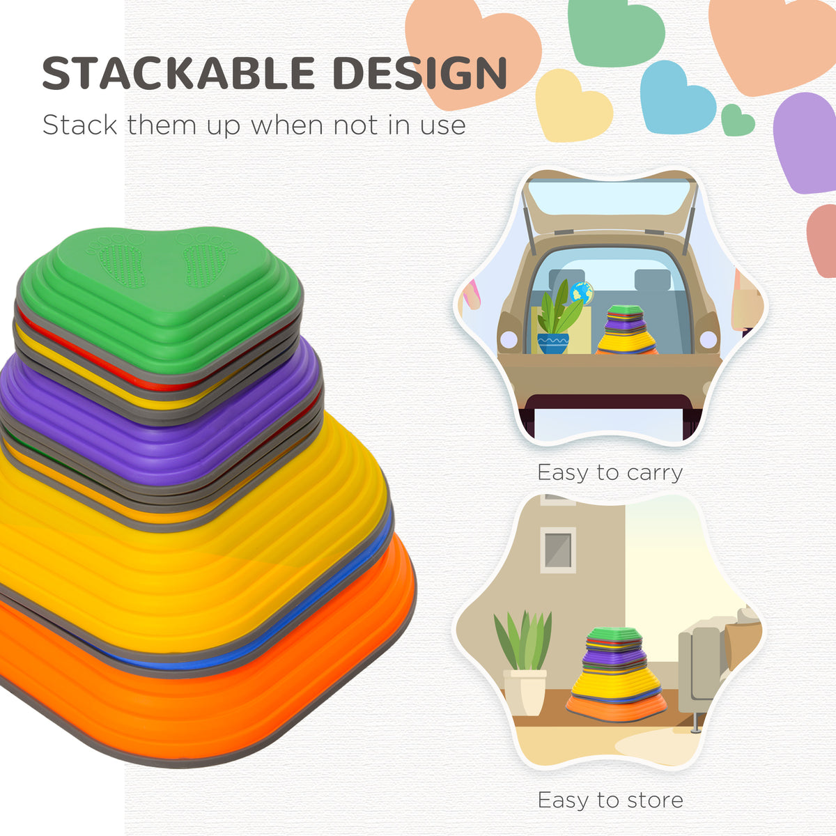 11PCs Non-Slip Stackable Kids Stepping Stones, Heart-Shaped-Toys & Games > Baby & Toddler Toys > Kids Gym & Playmats-DECOROLALA
